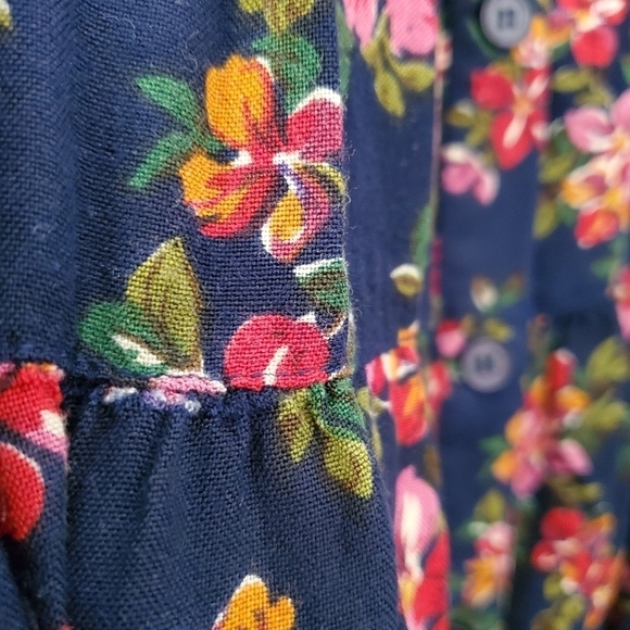 VTG Motherhood Floral Navy Tiered Button Blouse - Picture 6 of 8